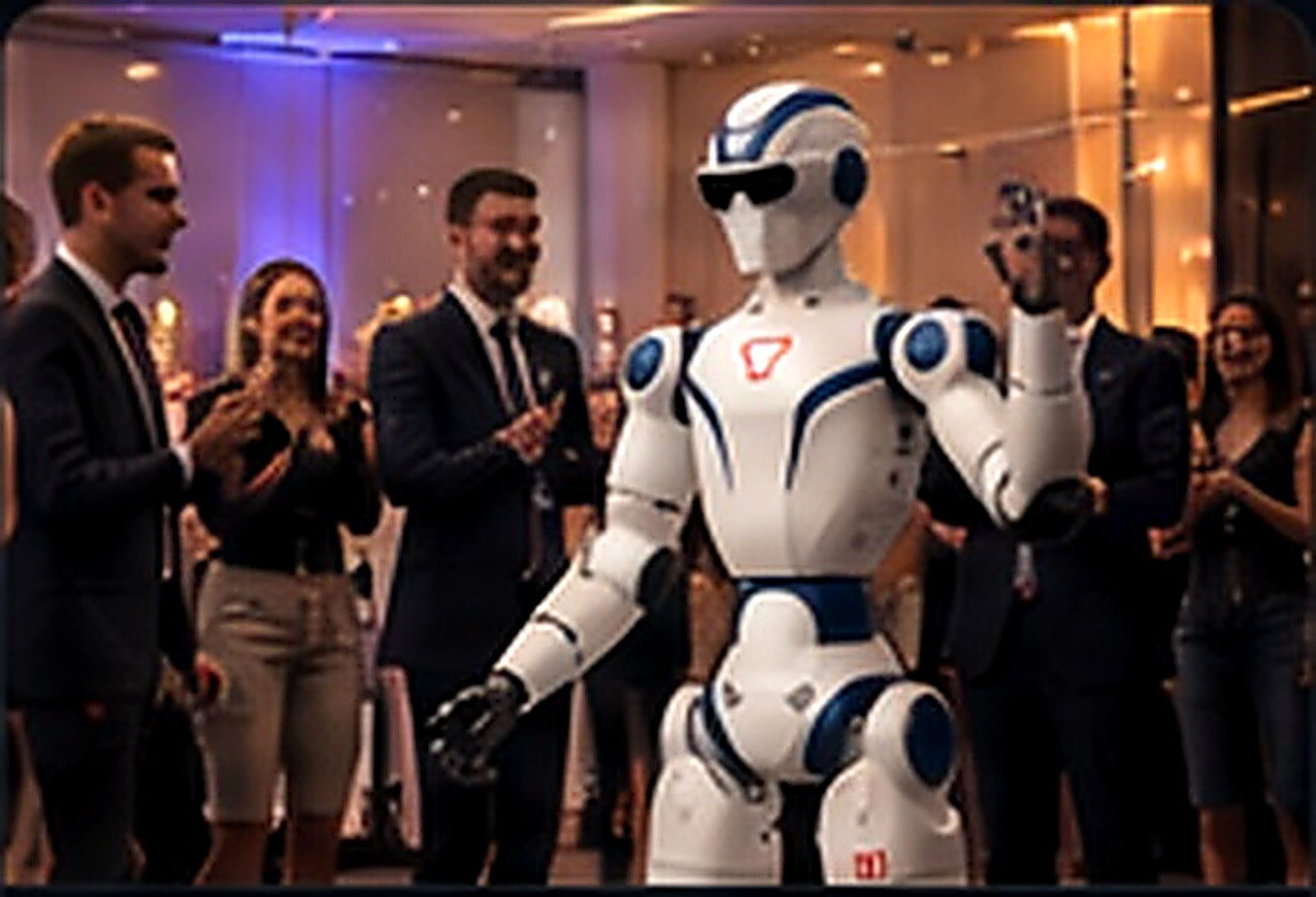 Humanoider Roboter bei einer eleganten Firmenveranstaltung